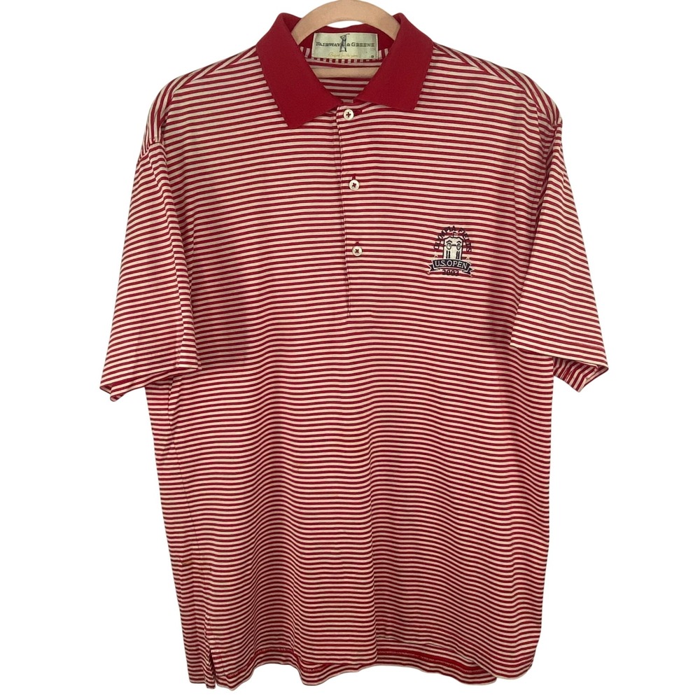 FAIRWAY & GREENE Polo Shirt Mens Small Red‎ White Striped US Open 2003 Golf VTG